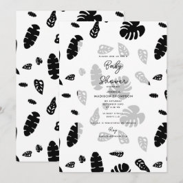 Zwart & Wit Tropische Zomer Bladeren Baby Shower Kaart