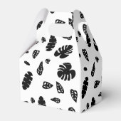 Zwart-wit tropische zomerbladeren patroon bedankdoosjes (Achterkant)