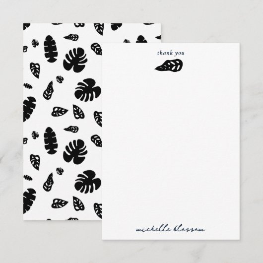 Zwart-wit tropische zomerbladeren patroon bedankkaart (Voorkant / Achterkant)
