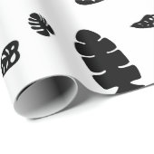 Zwart-wit tropische zomerbladeren patroon cadeaupapier (Rol Hoek)