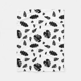 Zwart-wit tropische zomerbladeren patroon fleece deken