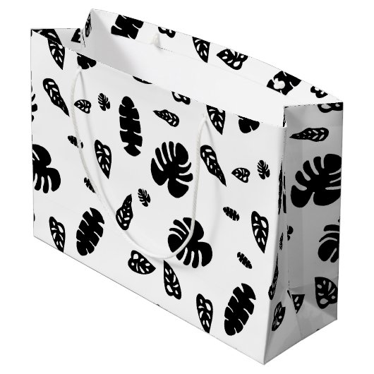 Zwart-wit tropische zomerbladeren patroon groot cadeauzakje (Achterkant Gekanteld)