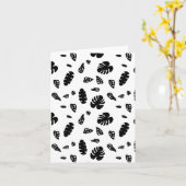 Zwart-wit tropische zomerbladeren patroon kaart (Gele Bloem)