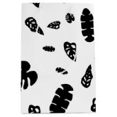 Zwart-wit tropische zomerbladeren patroon medium cadeauzakje (Voorkant)