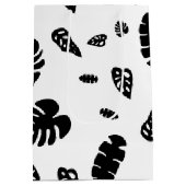 Zwart-wit tropische zomerbladeren patroon medium cadeauzakje (Achterkant)