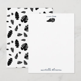 Zwart-wit tropische zomerbladeren patroon notitiekaartje