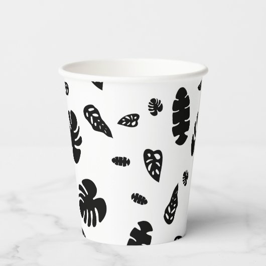 Zwart-wit tropische zomerbladeren patroon papieren bekers (Achterkant)