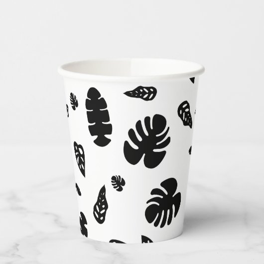 Zwart-wit tropische zomerbladeren patroon papieren bekers (Links)