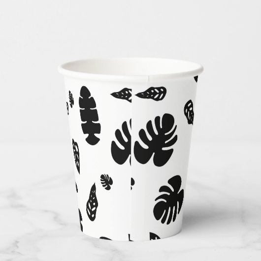 Zwart-wit tropische zomerbladeren patroon papieren bekers (Rechts)