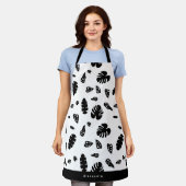 Zwart-wit tropische zomerbladeren patroon schort (Gedragen)