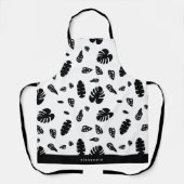 Zwart-wit tropische zomerbladeren patroon schort (Voorkant)