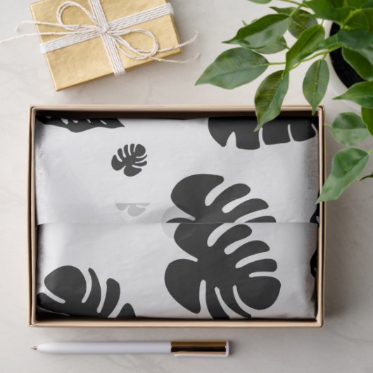 Zwart-wit tropische zomerbladeren patroon tissuepapier (Geschenk)