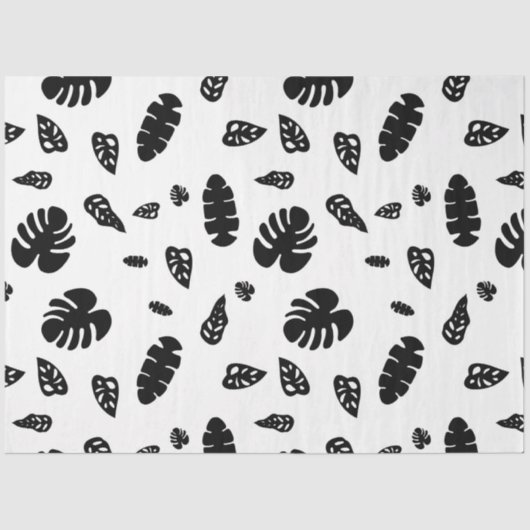 Zwart-wit tropische zomerbladeren patroon tissuepapier (Voorkant)