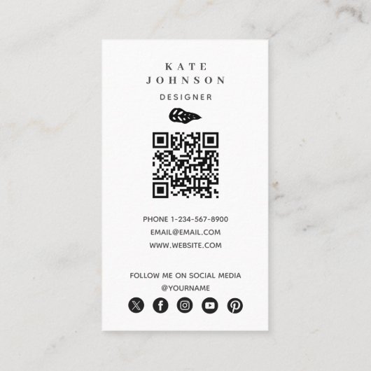 Zwart-wit tropische zomerbladeren patroon visitekaartje (Achterkant)