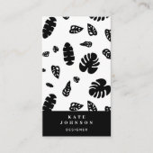 Zwart-wit tropische zomerbladeren patroon visitekaartje (Voorkant)