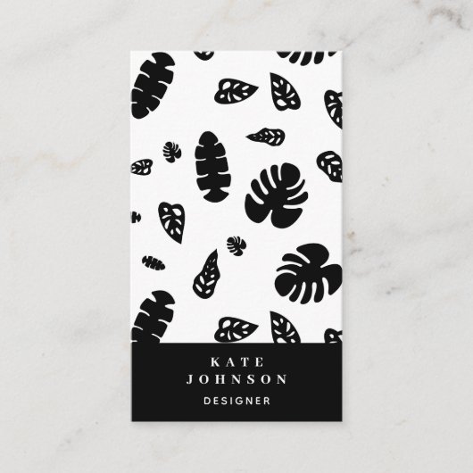 Zwart-wit tropische zomerbladeren patroon visitekaartje (Voorkant)