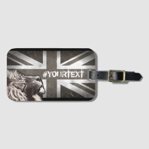 Zwart-wit Trotse Leeuw Union Jack Custom Text Bagagelabel