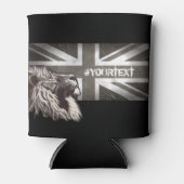 Zwart-wit Trotse Leeuw Union Jack Custom Text Blikjeskoeler (Voorkant)