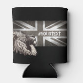 Zwart-wit Trotse Leeuw Union Jack Custom Text Blikjeskoeler (Achterkant)