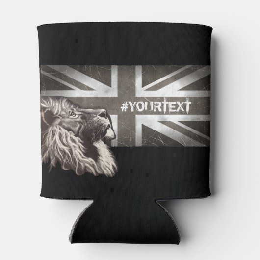 Zwart-wit Trotse Leeuw Union Jack Custom Text Blikjeskoeler (Achterkant)