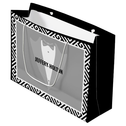 Zwart-wit trouwcadeautas groot cadeauzakje (Voorkant Gekanteld)
