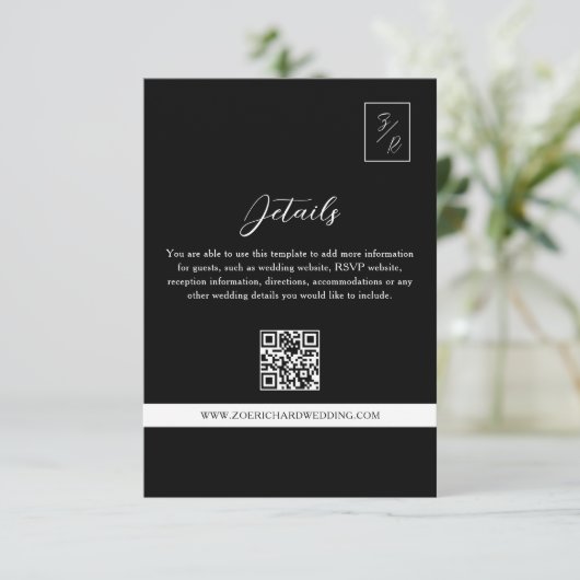 Zwart-wit trouwdetails QR-code Informatiekaartje (Staand voorkant)