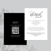 Zwart-wit trouwdetails QR-code RSVP Informatiekaartje
