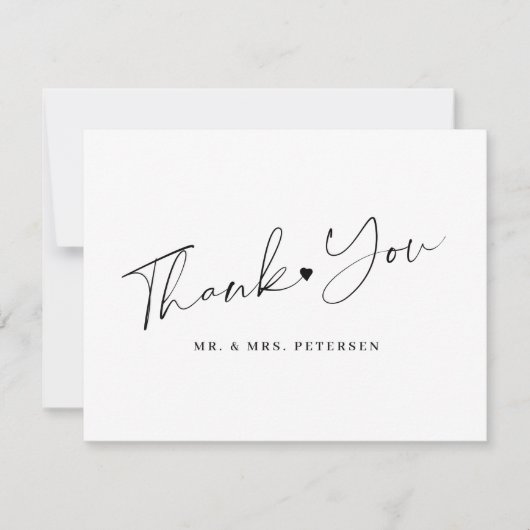 Zwart-wit trouwelegant script bedankkaart (Voorkant)