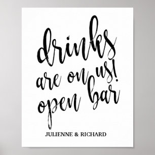 Zwart-wit trouwfeest open bar 8x10 bord poster