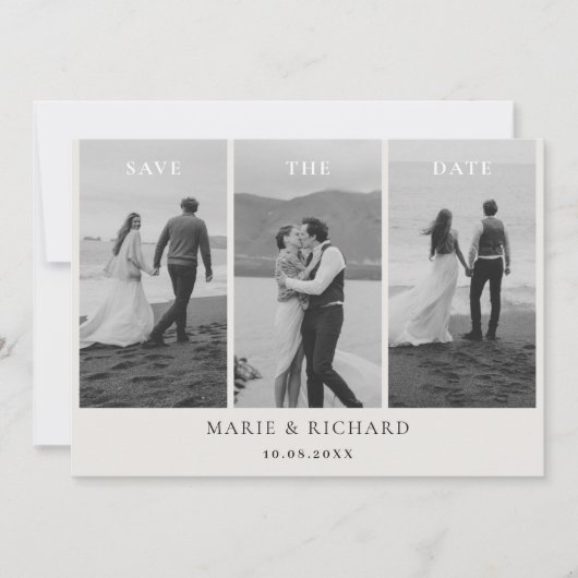 Zwart-wit trouwfoto collage minimalistisch save the date (Voorkant)