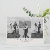 Zwart-wit trouwfoto collage minimalistisch save the date (Staand voorkant)