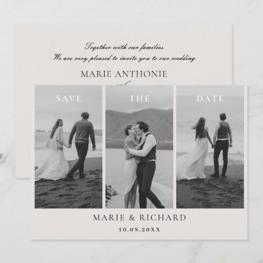 Zwart-wit trouwfoto collage minimalistisch save the date (Voorkant / Achterkant)