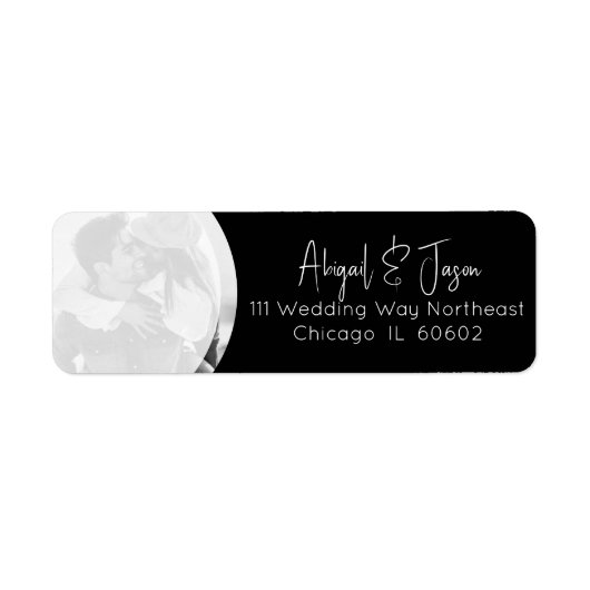 Zwart-wit trouwfoto retouradres etiket (Voorkant)