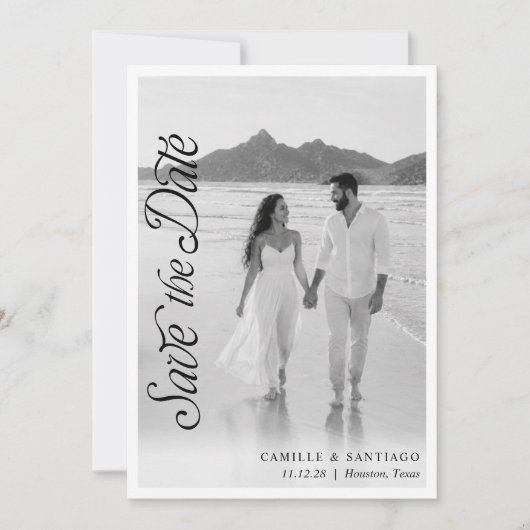 Zwart-wit trouwfoto Save the Date (Voorkant)