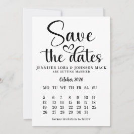zwart-wit trouwkaart kalender met "save the date"  save the date