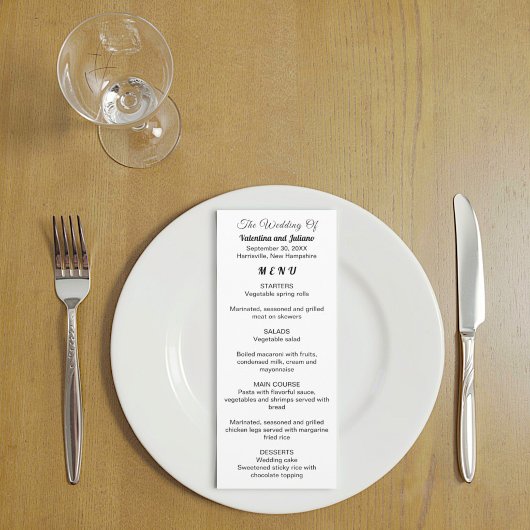 Zwart-wit trouwmenu kaart