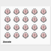 Zwart Wit Trouwmonogram R Damask Roze Label (Vel)