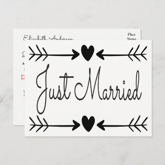 Zwart-wit trouwt met Heart Arrows Aankondigingskaart (Voorkant / Achterkant)