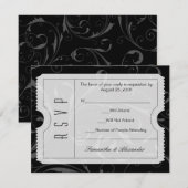 Zwart-wit trouwticket RSVP-kaart RSVP Kaartje (Voorkant / Achterkant)
