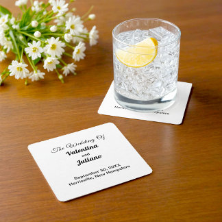 Zwart-wit trouwvierkant coaster kartonnen onderzetters