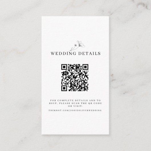 Zwart-wit trouwwebsite QR-code Informatiekaartje (Voorkant)