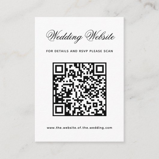 Zwart-wit trouwwebsite QR-code minimalistisch Informatiekaartje (Voorkant)