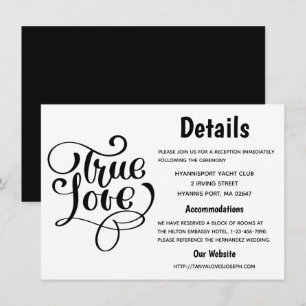 Zwart & Wit True Love Huwelijksdetails Typografie Kaart
