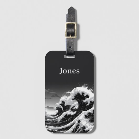 Zwart-wit tsunami golven bagagelabel (Voorkant (verticaal))