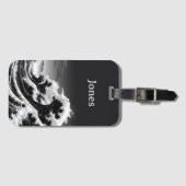 Zwart-wit tsunami golven bagagelabel (Voorkant (horizontaal))