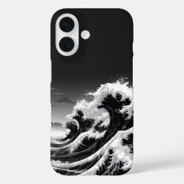 Zwart-wit tsunami golven iPhone 16 hoesje