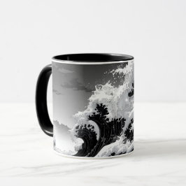 Zwart-wit tsunami golven mok