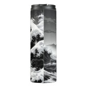 Zwart-wit tsunami golven thermosbeker (Achterkant)
