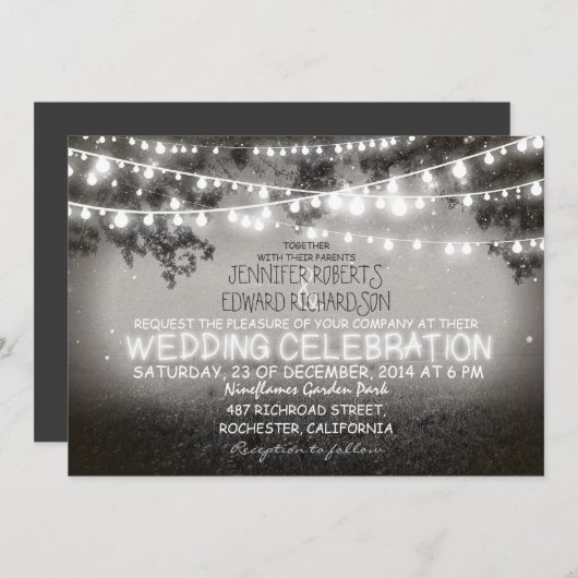 zwart-wit tuin lichten rustieke bruiloft kaart (Voorkant / Achterkant)