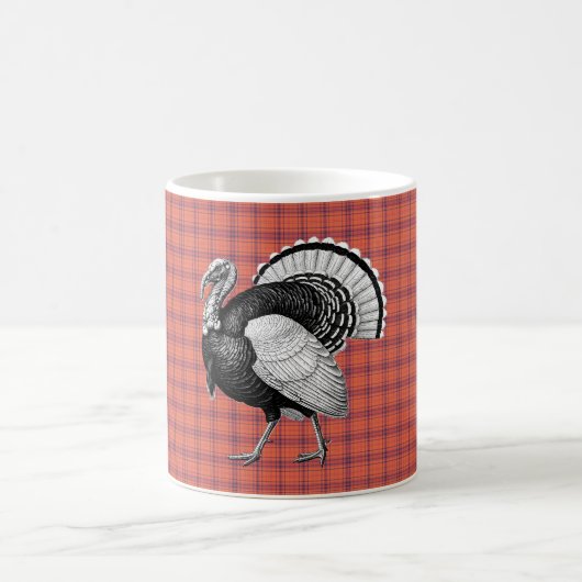Zwart-wit Turkije Sinaasappel Plaid Thanksgiving Koffiemok (Center)